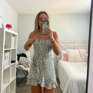 Green and White Patterned Mini Dress